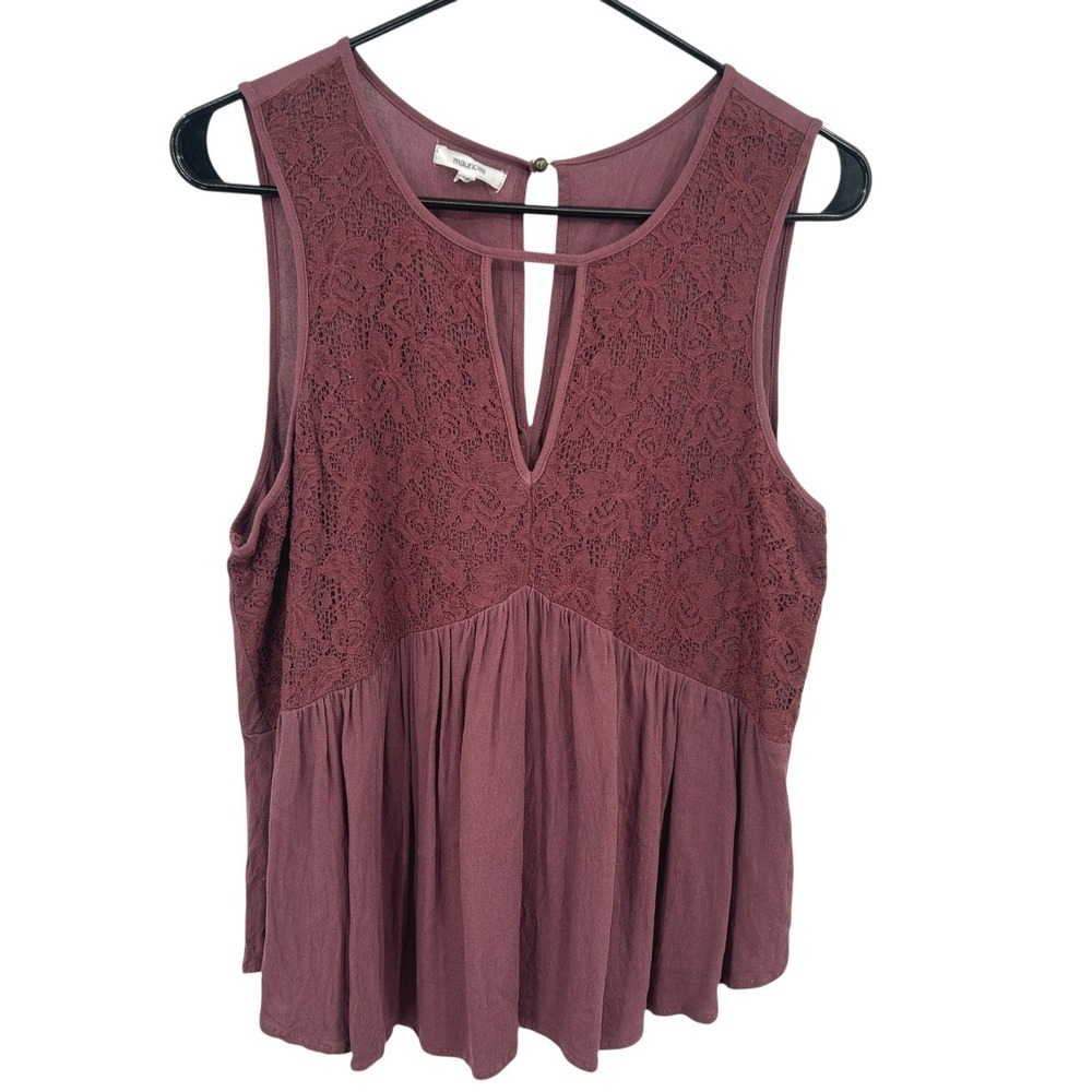 Y2K Fairy Boho Babydoll Tunic Tank L Burgundy‎ Lace Flowy Soft Girl Feminine